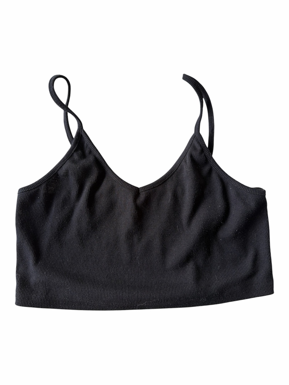 Black Ribbed Spaghetti Strap Crop Top